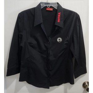 Rotax BRP Women's Black Button Down Shop Shirt Collared 3/4 Sleeve Size Large